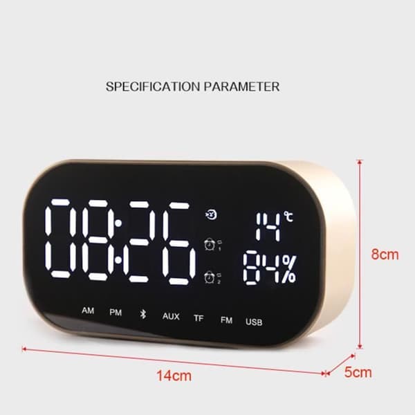 TD® Dubbelhögtalare Spegel Bluetooth-högtalare FM Support Klocka co5351