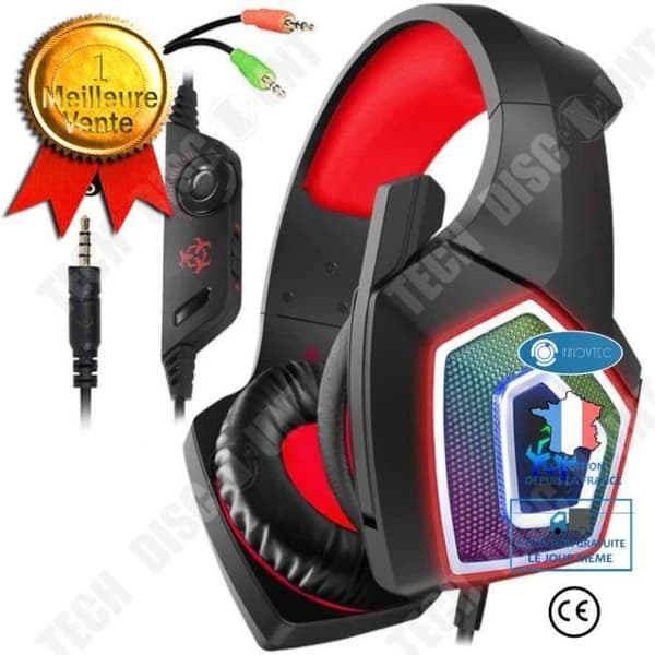 TD® Gaming Headset med surroundljud, RGB LED-ljus och brusreducerande mikrofon för PS4, PC, Mac, Xbox One (adapter ingår ej)