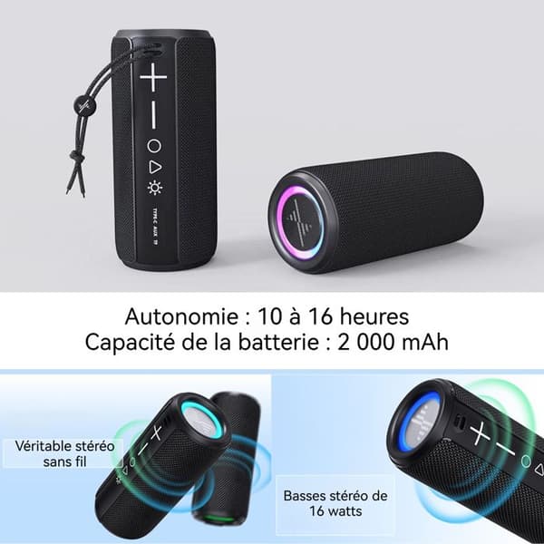 TD® MC V13 Bluetooth-högtalare Trådlös Subwoofer Utomhus Bärbar Hemljud Högvolym Svart Mini Subwoofer