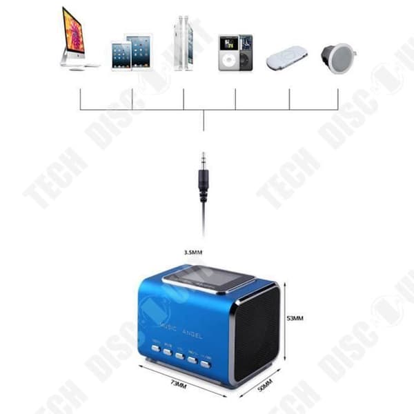 TD® Mini Multimedia Högtalare LCD MP3 Radio multifunktion blå färg 10 m avstånd micro SD eller USB lagring musikspår