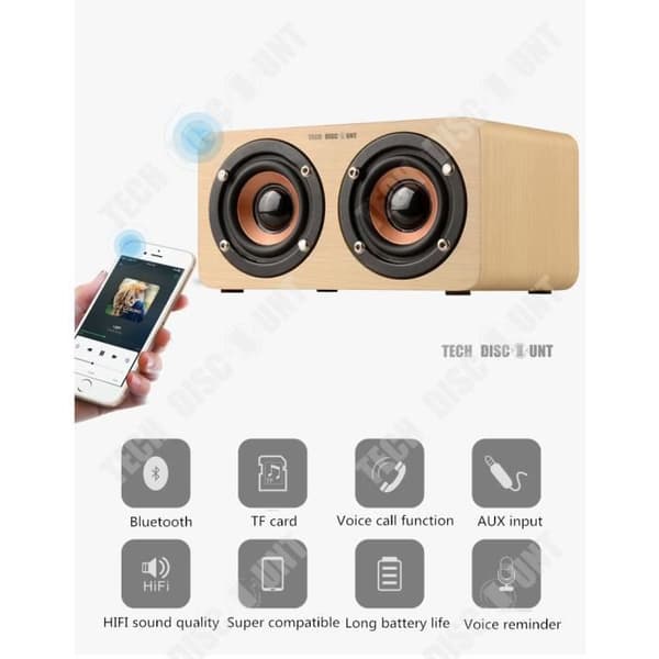 TD® Mini-högtalare stil stereo bluetooth trådlös högtalare för PC, för bil, för iPhone trä typ gul högupplöst