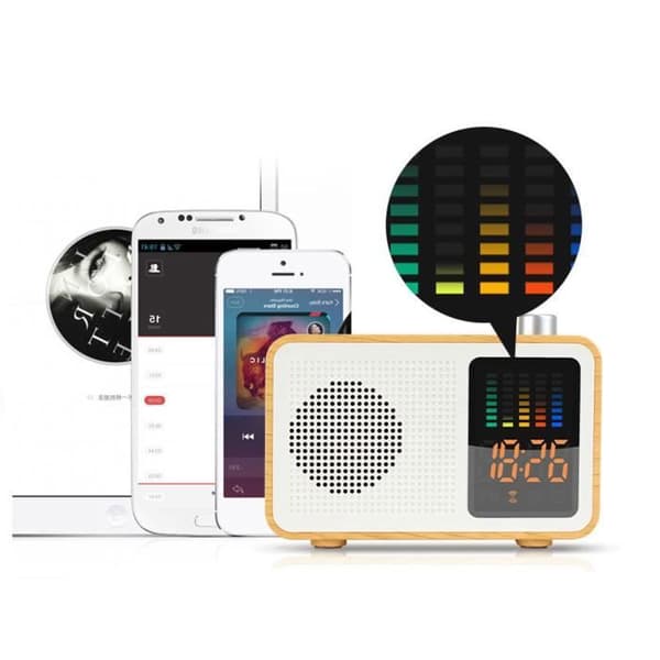TD® Retro Wood Color Trådlös Bluetooth-högtalarradio med tidsdisplay Retro Style-högtalare - Gul