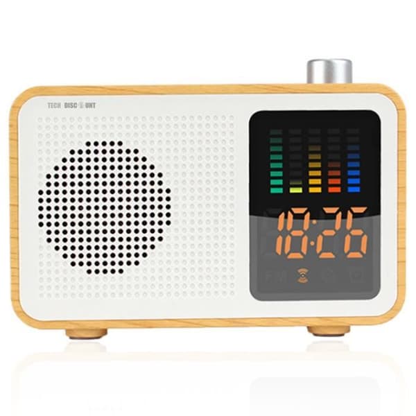 TD® Retro Wood Color Trådlös Bluetooth-högtalarradio med tidsdisplay Retro Style-högtalare - Gul