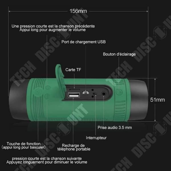 TD® Bluetooth-högtalare med cykelfäste, trådlös Bluetooth-högtalare/4000mAh Powerbank/LED-ljus/24h Autonomy Supply