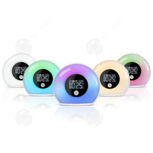 INN® ljusväckarklocka med Bluetooth-högtalare, barnväckarklocka med LCD-skärm, 5 färger, induktionsnattlampa för barn, fest,