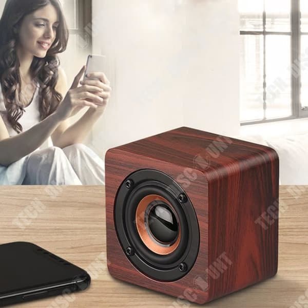TD® trådlös Bluetooth-högtalare, Wood Grain, Portable Subwoofer, Creative Square, Mini Small Retro-högtalare