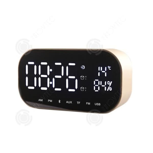 I® S2 trådlös Bluetooth-ljudkortsinsats U-skiva med väckarklocka radiotermometer utomhusdisplay universal guld