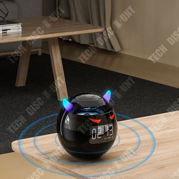TD® Black Bluetooth Speaker Little Devil Bluetooth Speaker Clock Alarm Clock Speaker Mini Subwoofer Plug-in Card
