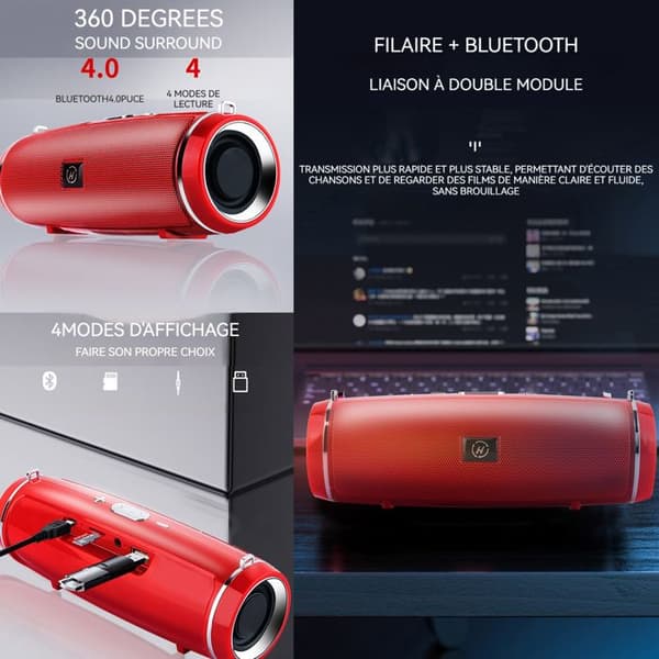 Mini Bluetooth-högtalare - INN - Röd - Bluetooth 5.0 - Stereo - Bärbar