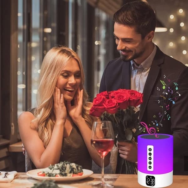 Bluetooth-högtalare - Hifi Bluetooth 5.0 - Ljusmodell - LED-nattlampa, Digital väckarklocka, Vit brusmaskin