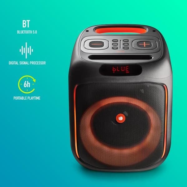 NGS Wild Swag: Bärbar högtalare kompatibel med Bluetooth och TWS-teknik. 10 timmars batteritid, LED-lampor, BAT-USB-AUX