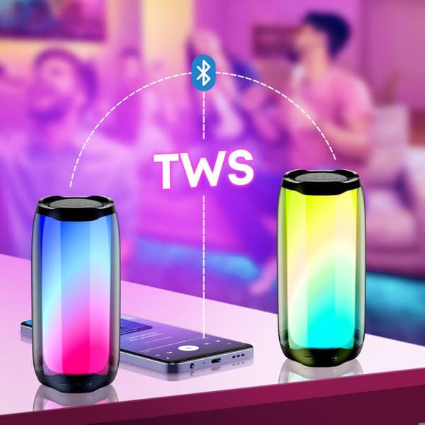 Bluetooth-högtalare LED RGB Multifärgad Vattentät IPX6 Kraftfullt ljud 8W LinQ Svart
