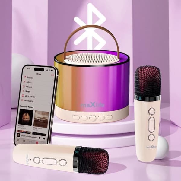 Bluetooth-högtalare med dubbla mikrofoner, bärbar, 5 timmars batteritid, Maxlife, vit