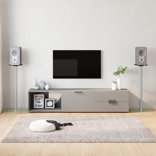 Högtalarstativ 2 st härdat glas 1-pelardesign silver