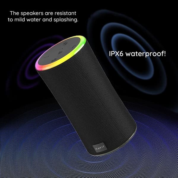 Trådlös Bluetooth 5.3 bärbar högtalare, RGB-ljus, IPX6, 2000 mAh - Havit (SK833BT) - Svart
