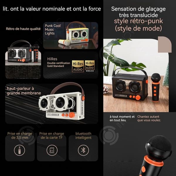 INN Bluetooth-högtalare 1500mAh 10W bluetooth 5.2 trådlös högtalare retro bluetooth med mikrofon portabel karaoke-maskin