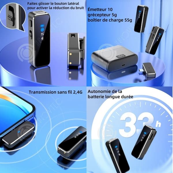 INN Trådlös mikrofon 20KHZ laddning 600 mAh 9 timmar batteritid låg brus LED-display liten och portabel