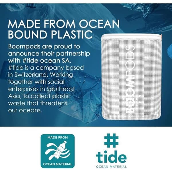 Boompods Beachboom bärbar Bluetooth-högtalare, hållbar och robust i plast kopplad till havet