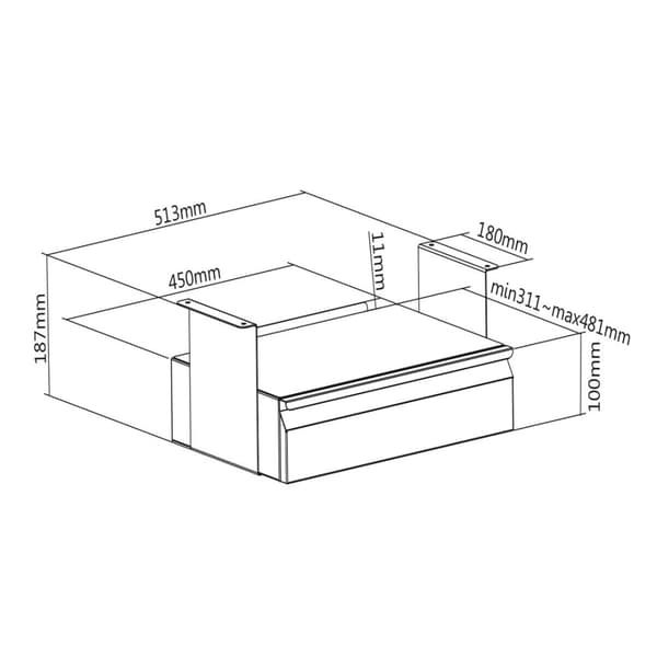 Maclean MC-875 Stålskuffe til underbord med hylde op til maks. 5 kg base Underbordsholder Hængende skuffe med organizer