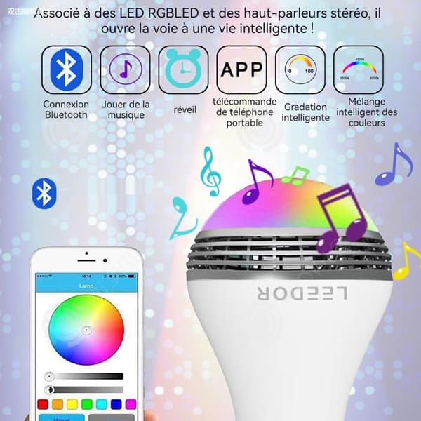 Bluetooth-högtalare - INNOVTEC - LED-lampa 8W - Trådlös fjärrkontroll - Väckningsfunktion - Dimbar