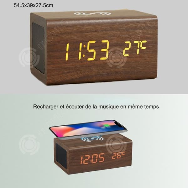 INN LED digital väckarklocka 54,5x39x27,5cm väckarklocka trådlös laddning bluetooth högtalare, minne, röststyrning, temperaturfunktion