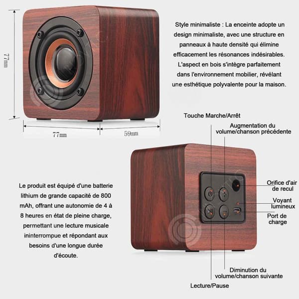 INN Bluetooth 5.0 högtalare mini trä trådlös Bluetooth-högtalare helt kompatibel med smarta enheter Mahogny