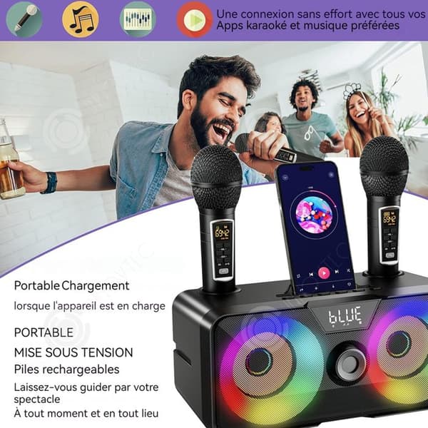 INN Bluetooth-högtalare 10 meter Avstånd Hem Karaokemaskin Dubbelmikrofon Bärbar högtalare med ljus