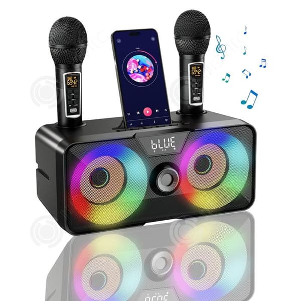 INN Bluetooth-högtalare 10 meter Avstånd Hem Karaokemaskin Dubbelmikrofon Bärbar högtalare med ljus