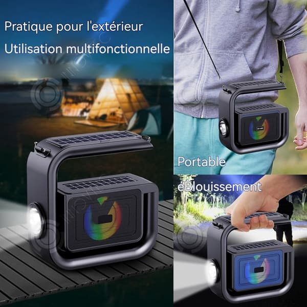 INN Solarbatteri bluetooth 1200mah bluetooth 5.3 med ficklampa och bärhandtag bärbar stereohögtalare bluetooth