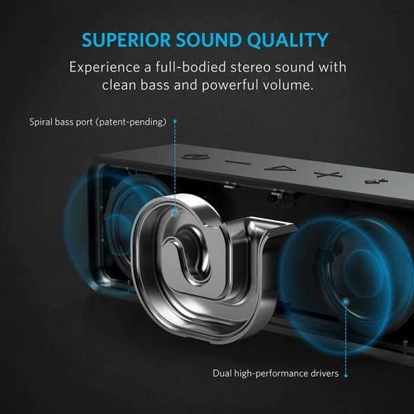 ANKER SoundCore Stereo Bluetooth Bärbar högtalare - 24h lång batteritid - Handsfree-funktion - Svart