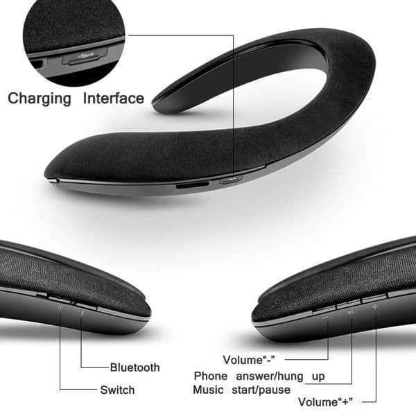Axelhögtalare för IPHONE 7 Wireless Music Bluetooth Neck (SVART)