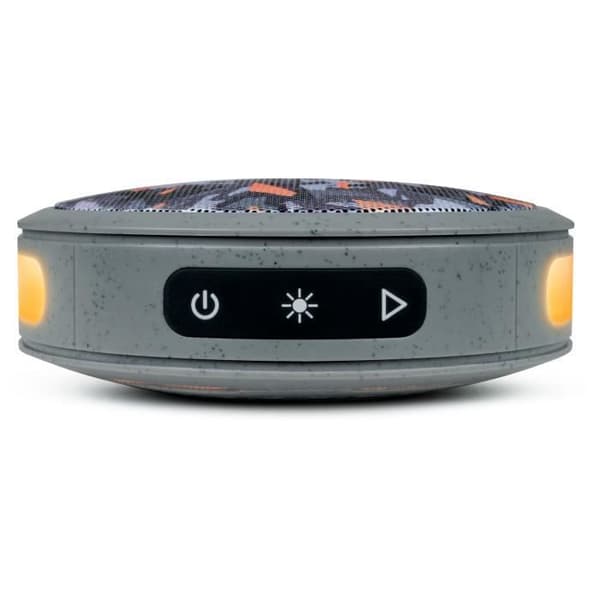BIGBEN Party - Rund Bluetooth-højttaler med rem og lyseffekter - 15W - Grå og orange camouflage