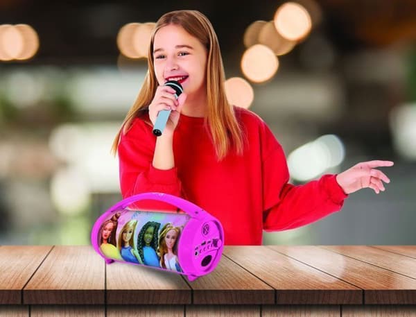 Belyst trådlös Bluetooth-högtalare med Barbie-mikrofon