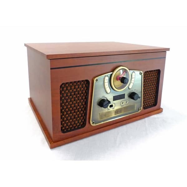 INOVALLEY RETRO10E-BTH-N - Retro HiFi-system - Bluetooth-anslutning, USB, Vinyl, CD, Kassett, FM-radio, Aux-ingång - Åldersträ