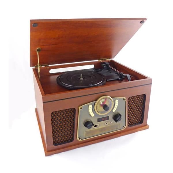 INOVALLEY RETRO10E-BTH-N - Retro HiFi-system - Bluetooth-anslutning, USB, Vinyl, CD, Kassett, FM-radio, Aux-ingång - Åldersträ