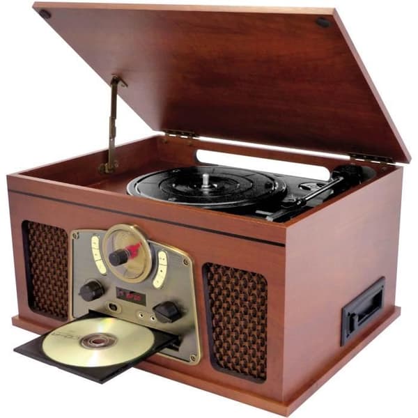 INOVALLEY RETRO10E-BTH-N - Retro HiFi-system - Bluetooth-anslutning, USB, Vinyl, CD, Kassett, FM-radio, Aux-ingång - Åldersträ