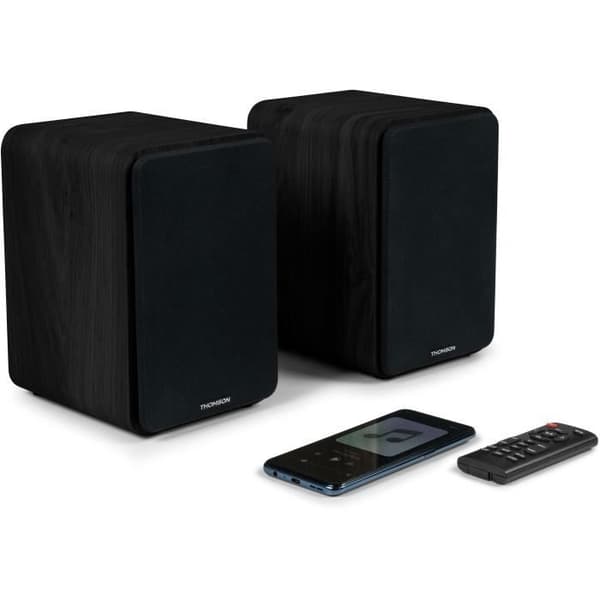 THOMSON WS600DUO - Set med 2 högtalare med trälåda - 100W - Bluetooth 5.0 - 2 RCA-utgångar - Svart