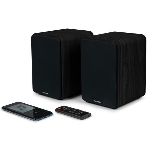 THOMSON WS600DUO - Set med 2 högtalare med trälåda - 100W - Bluetooth 5.0 - 2 RCA-utgångar - Svart