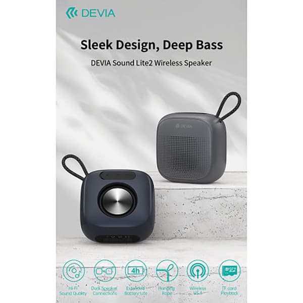 Bärbar Bluetooth 5.3-högtalare 10W Sound Lite 2 Kraftfullt Ultra Kompakt Devia Svart