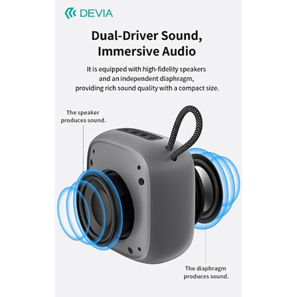 Bärbar Bluetooth 5.3-högtalare 10W Sound Lite 2 Kraftfullt Ultra Kompakt Devia Svart