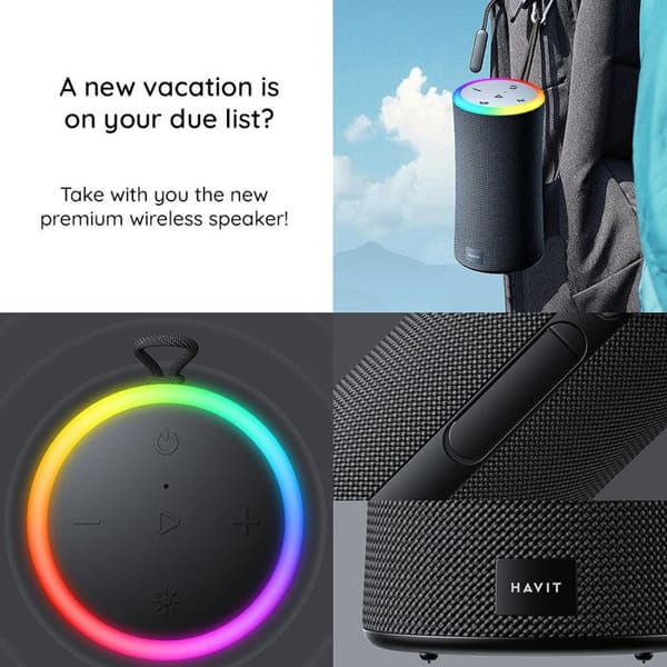 Trådlös Bluetooth 5.3 bärbar högtalare, RGB-ljus, IPX6, 2000 mAh - Havit (SK833BT) - Svart