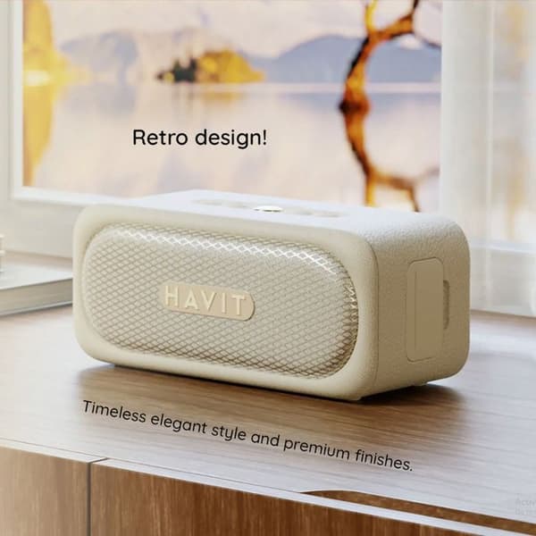 Trådlös Bluetooth 5.3 bärbar högtalare, TWS, TF, AUX, handsfree-samtal, IPX7, 2000 mAh - Havit (SK905BT) - Beige