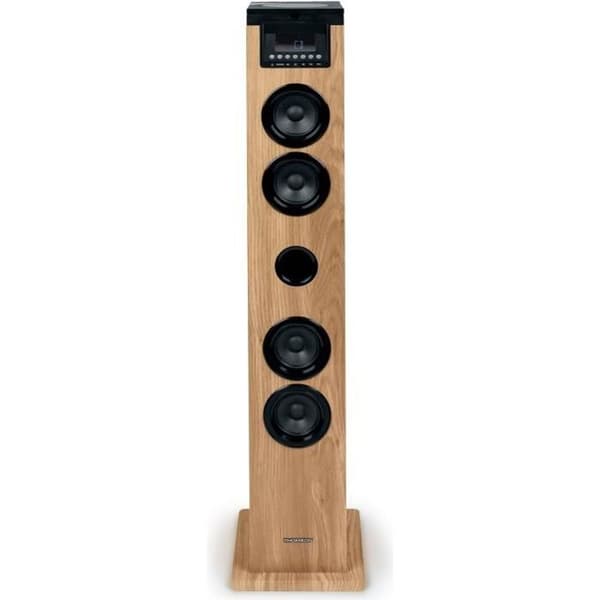 Tornhögtalare - THOMSON - Svart/Trä - Bluetooth/CD/USB/SD, 60W, FM-radio, Fjärrkontroll, Strömförsörjning. 230V