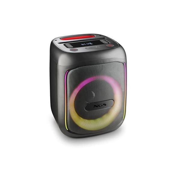 NGS Wild Swag Go: bärbar högtalare 80 W, batteri 10 h och LED-lampor - BT/TWS/USB/TF/AUX IN, mikrofoningång, DSP, svart.