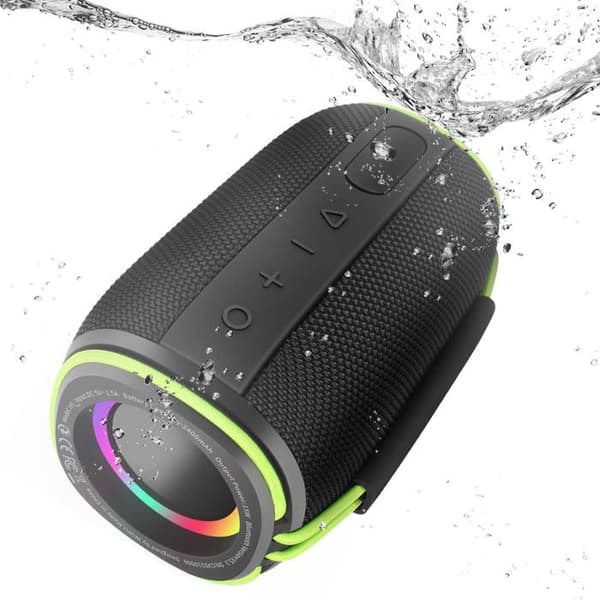 Bluetooth-högtalare, 8 timmars batteritid, LED-ljus, vattentålig IPX5, handtag wiwu, svart