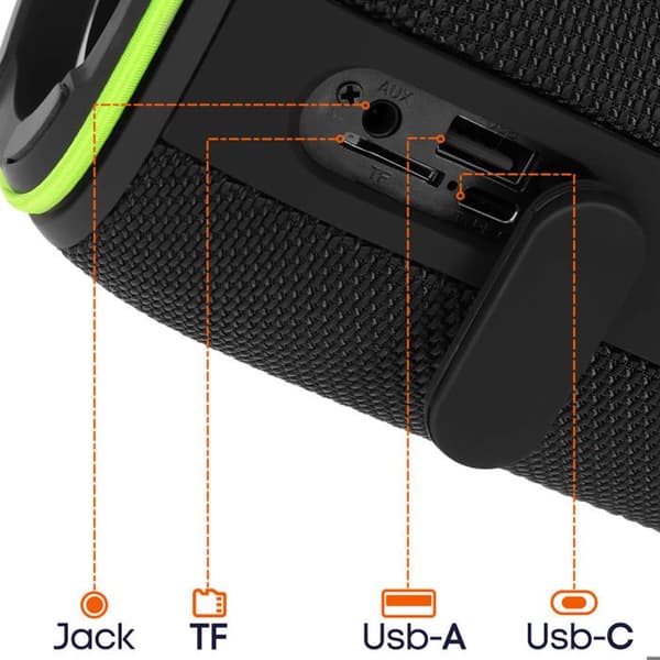Bluetooth-högtalare, 8 timmars batteritid, LED-ljus, vattentålig IPX5, handtag wiwu, svart