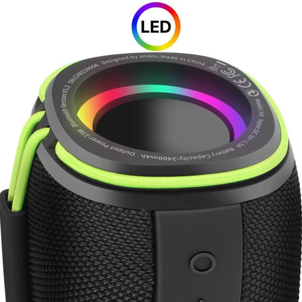 Bluetooth-högtalare, 8 timmars batteritid, LED-ljus, vattentålig IPX5, handtag wiwu, svart
