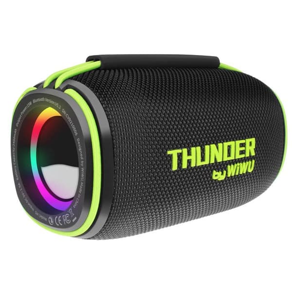 Bluetooth-högtalare, 8 timmars batteritid, LED-ljus, vattentålig IPX5, handtag wiwu, svart