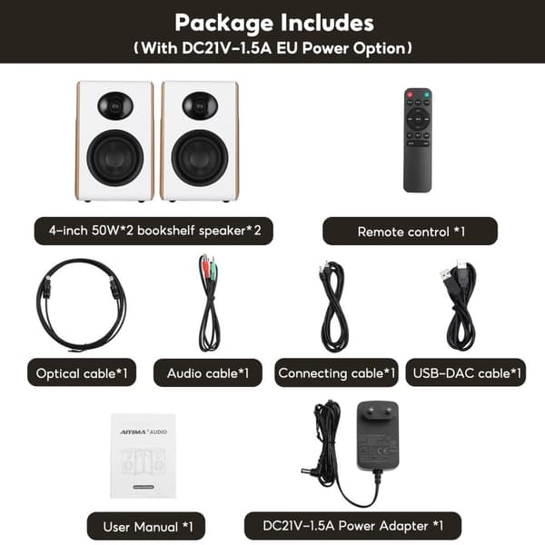 AIYIMA S600 Boghylde Højttalere, 100W Effekt, Bluetooth 5.3 Forbindelse,med EU-stik