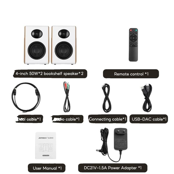 AIYIMA S600 Boghylde Højttalere, 100W Effekt, Bluetooth 5.3 Forbindelse,med EU-stik